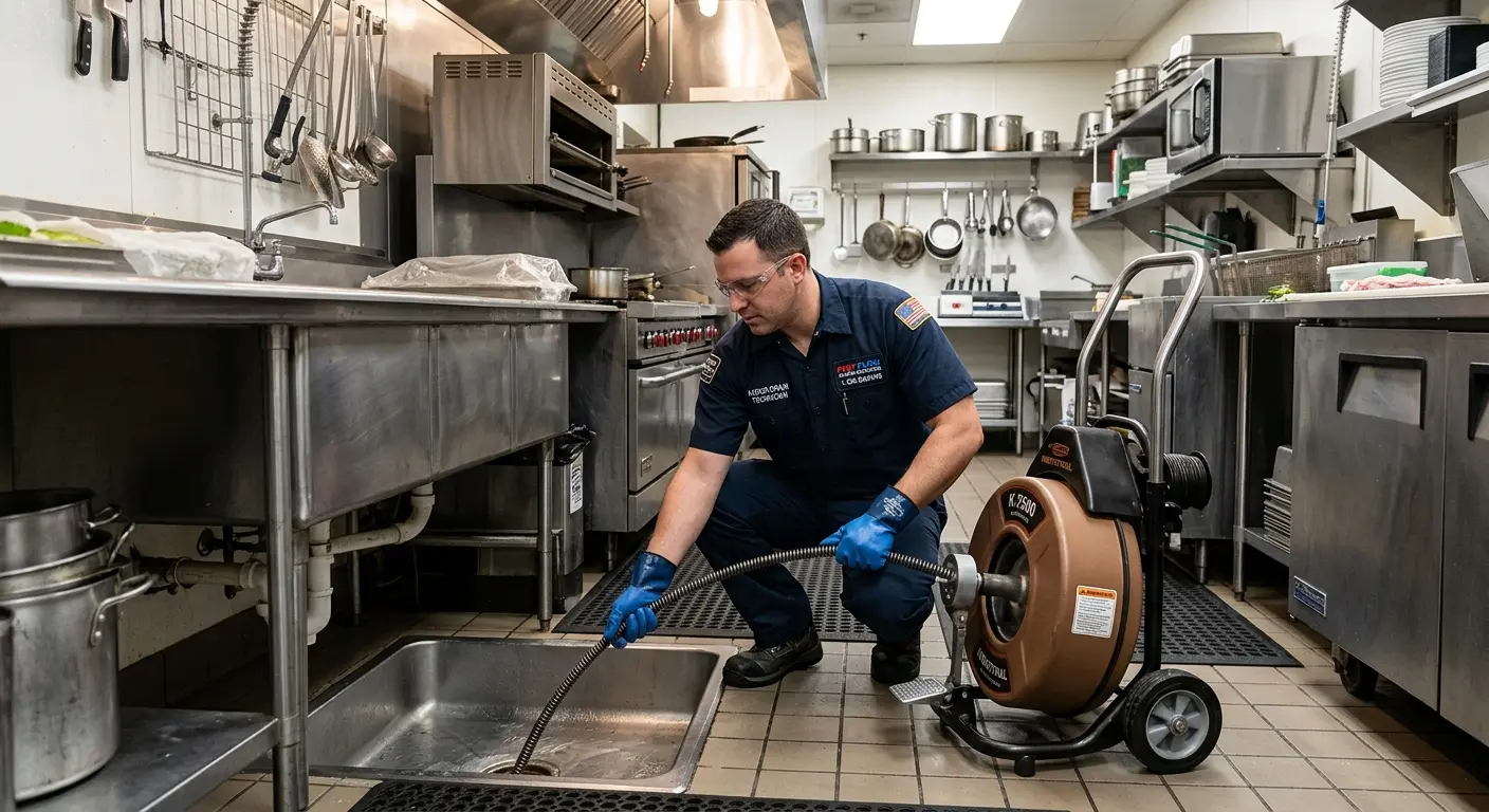 Commercial drain cleaning service in a restaurant kitchen in Winchester